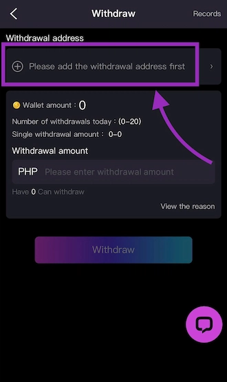 💜Step 2: Click the Add withdrawal address section.