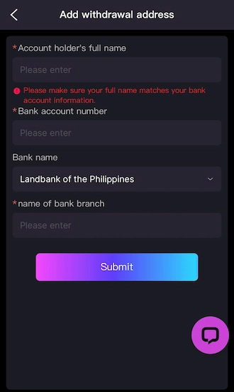 💜Step 3: Fill in your bank account information. 